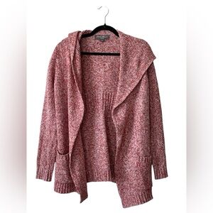 Eddie Bauer Lounge Wool Blend Red and White Heathered Hooded Cardigan Size Small